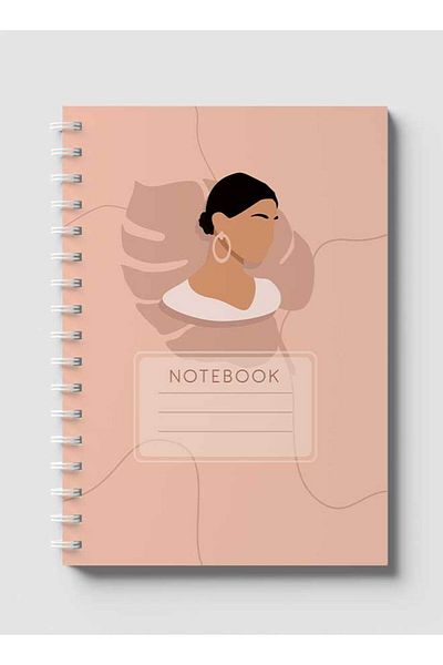LOWHA Spiral Notebook with Front and Back Hard Covers Featuring Pastel Boho Girl Design