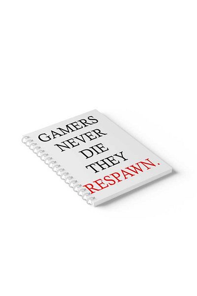 LOWHA Spiral Notebook with Front and Back Hard Covers Featuring Gamers Never Die Design