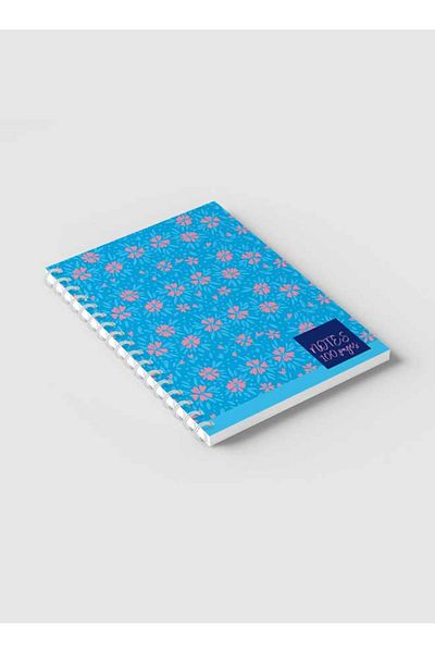 LOWHA Spiral Notebook with Front and Back Hard Covers Featuring Summer Meadows Light Blue Design