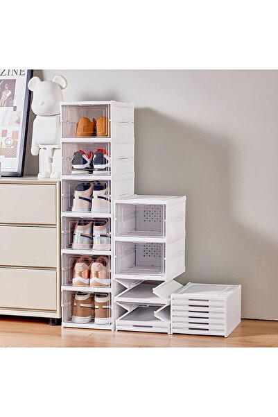 Cozy Nest Foldable 6-Tier Shoe Rack Organizer with Doors Clear Plastic Expand...