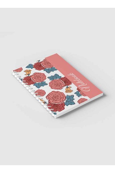 LOWHA Spiral Notebook with Front and Back Hard Covers Featuring Line Draft Flower Design