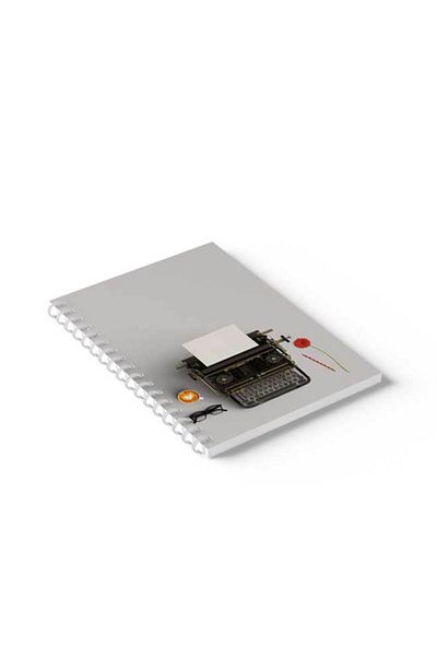 LOWHA Spiral Notebook with Front and Back Hard Covers Featuring Typing Machine Design