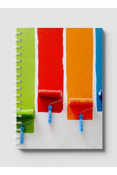 LOWHA Spiral Notebook with Front and Back Hard Covers Featuring Paint Roll Brushes Design