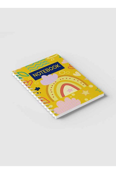 LOWHA Spiral Notebook with Front and Back Hard Covers Featuring Hearts Cloud & Rainbow Doodle Design