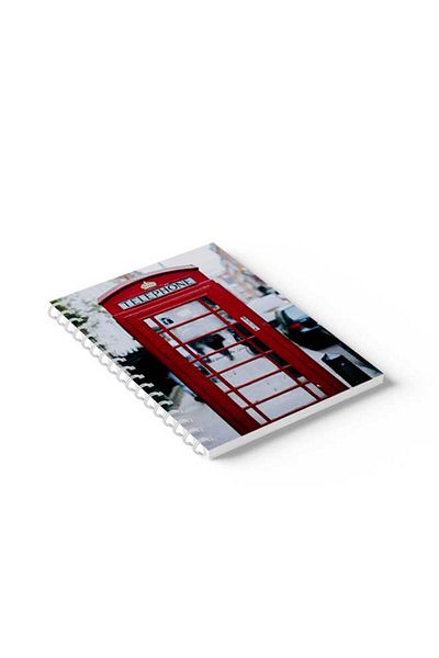 LOWHA Spiral Notebook with Front and Back Hard Covers Featuring Telephone Booth Design
