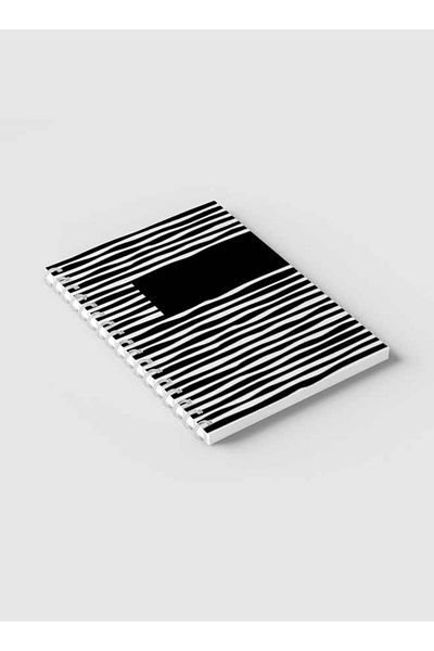 LOWHA Spiral Notebook with Front and Back Hard Covers Featuring Flat Black & White Lines Design