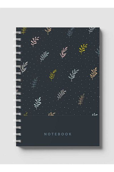 LOWHA Spiral Notebook with Front and Back Hard Covers Featuring Abstract Floral Dark Grey Design