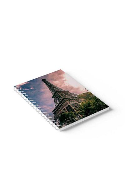 LOWHA Spiral Notebook with Front and Back Hard Covers Featuring Eiffel Tower Design