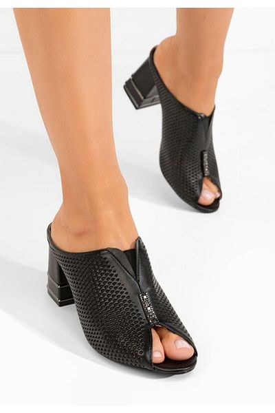 B T Shoes Black Chantela chunky heel slippers
