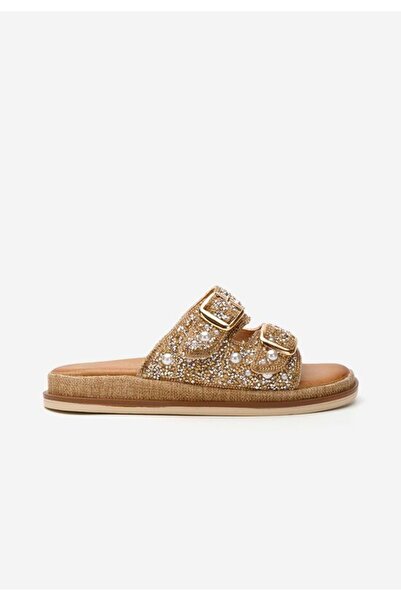 B T Shoes Shellona gold flat slippers