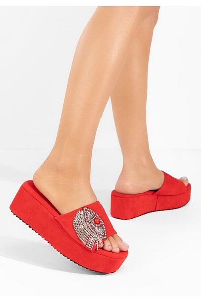 B T Shoes Fyona red platform slippers