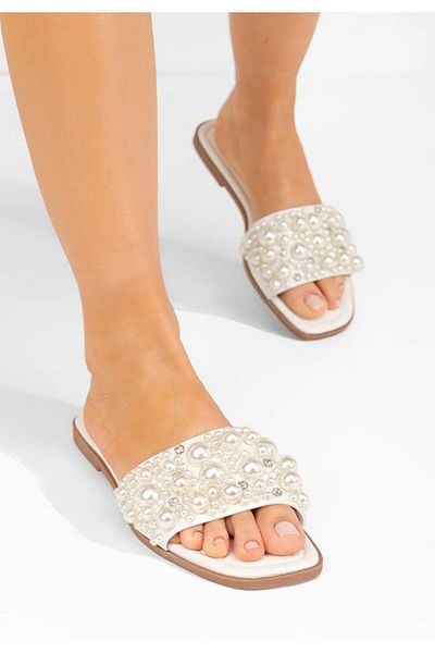 B T Shoes Lidya white flat slippers