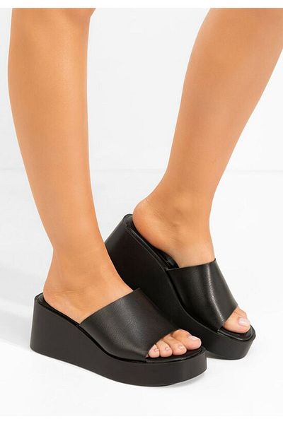 B T Shoes Kamilya black platform slippers
