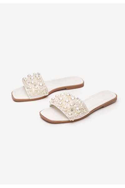 B T Shoes Lidya white flat slippers