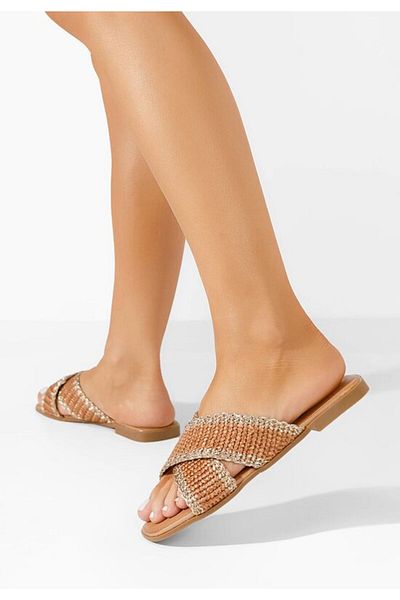 B T Shoes Jamira camel flat slippers