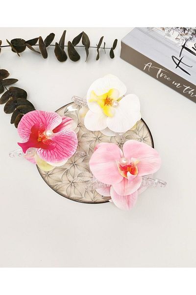 REBORN DESIGN White Color Orchid Figured Pearl Detailed 11 cm Bow Model Latch Buckle