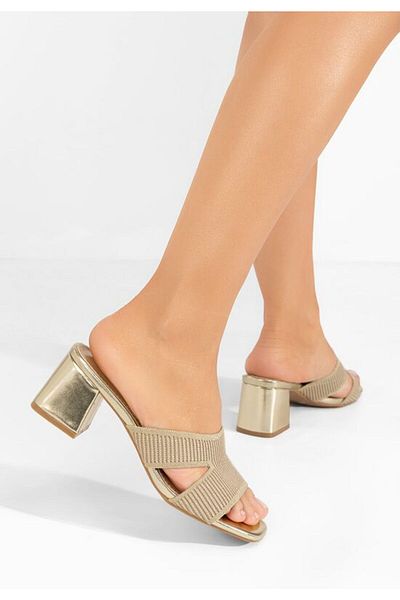 B T Shoes Suanne gold chunky heel slippers