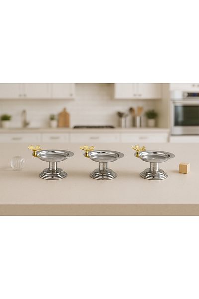 Fiyakalı Ürünler Atölyesi 6-Piece Butterfly Gold Macaron Bowl, Turkish Delight Bowl, Tea and Coffee Side Presentation Bowl, Metal Sugar Bowl