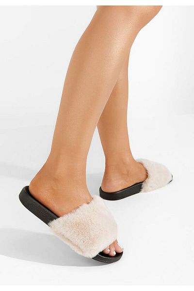 B T Shoes Sadra beige fur slippers