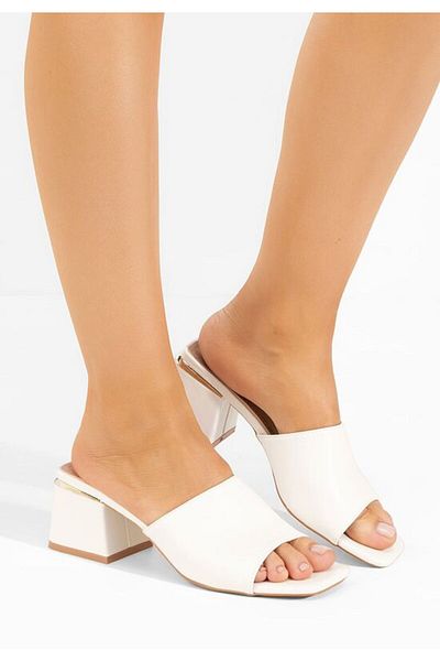 B T Shoes White Janna chunky heel slippers