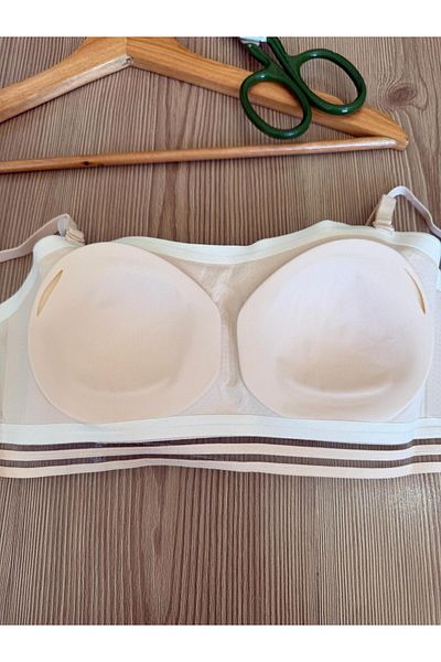 ENDAMIM Laser Cut Six-Stripe Detail Bra Strapless Wire Free Non-Marking with Replaceable Pads - 1240