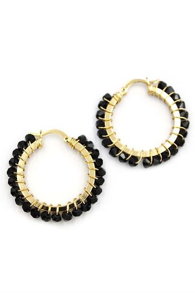 Rasanet Crystal Bead Hoop Earrings - Black