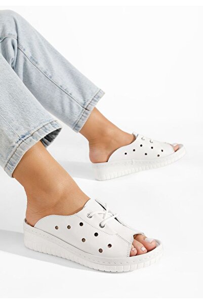 B T Shoes Patricia white genuine leather slippers