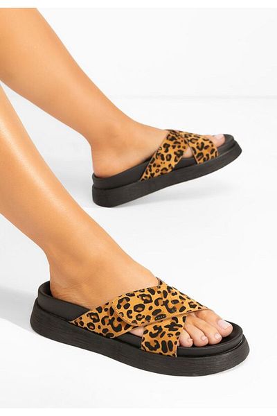 B T Shoes Cristela leopard flat slippers