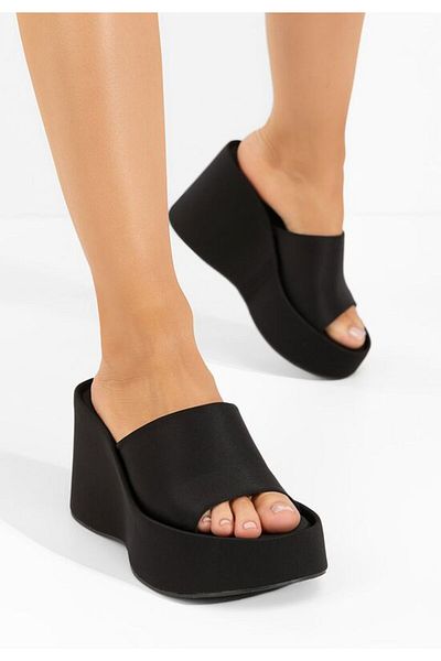 B T Shoes Black Wilya platform slippers