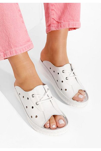 B T Shoes Patricia white genuine leather slippers