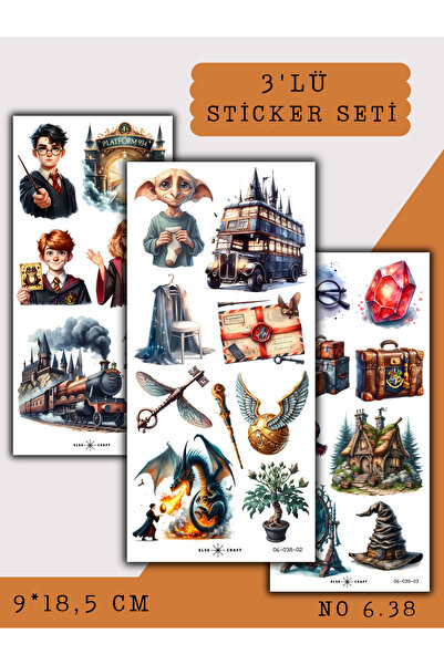 Else Craft 3'lü Harry Potter Temalı Sticker 6.38 - Ajanda Planlayıcı Bullet J...
