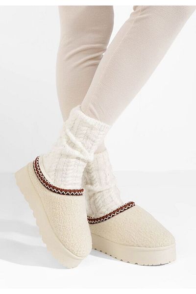B T Shoes Delsie beige platform slippers