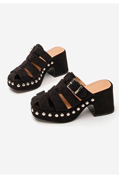 B T Shoes Rosamaria black heeled slippers