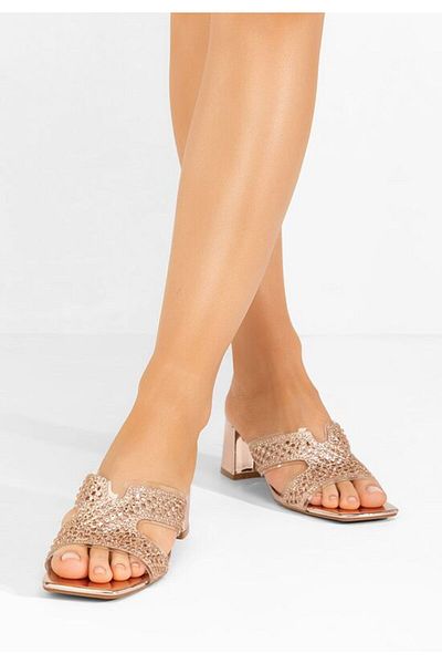 B T Shoes Papuci cu toc gros Silvyana champagne