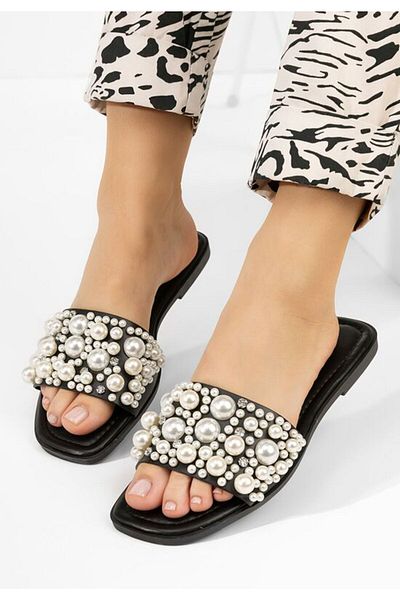 B T Shoes Lidya black flat slippers