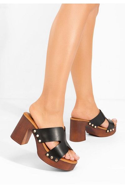 B T Shoes Brity black chunky heel slippers