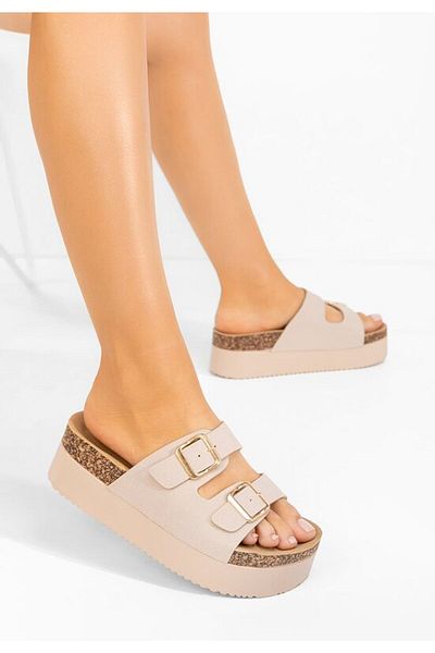 B T Shoes Edenia beige platform slippers