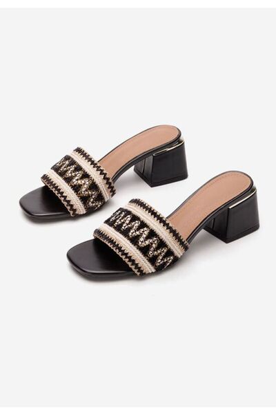 B T Shoes Justyna black chunky heel slippers