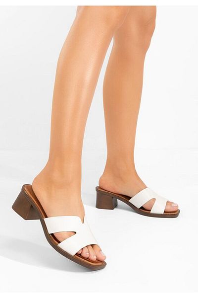 B T Shoes White Liania chunky heel slippers