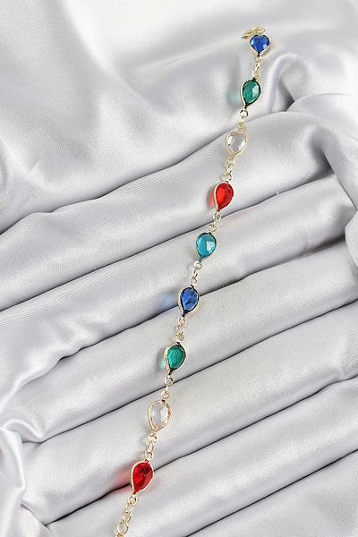 Skygo Brass Gold Color Mixed Color Drop Zircon Stone Women's Bracelet