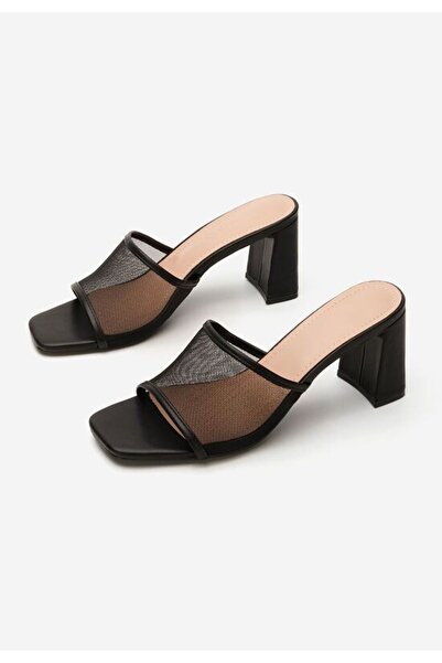 B T Shoes Black Calysta chunky heel slippers