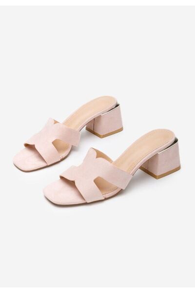 B T Shoes Velmia pink chunky heel slippers
