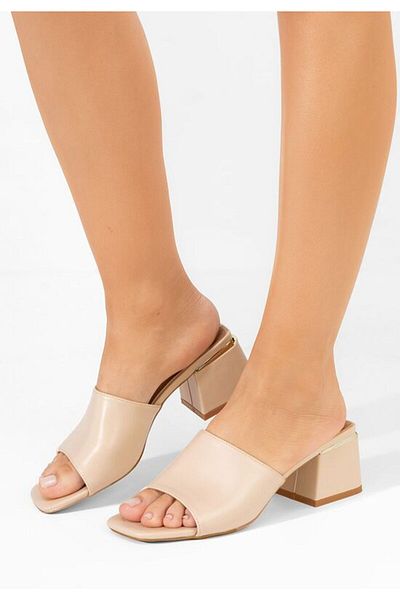 B T Shoes Janna beige chunky heel slippers