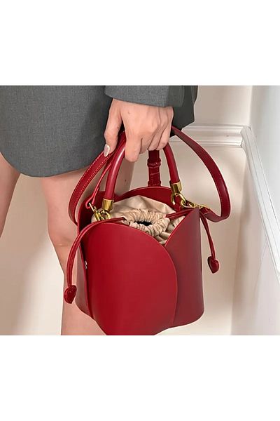 La Saade Carmen Luxe-Premium Flora Burgundy Drawstring Handbag (Has 3 Handles)