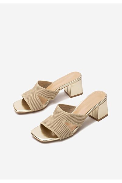 B T Shoes Papuci cu toc gros Suanne aurii