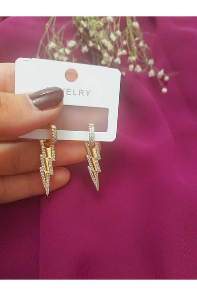 Gold Tasarım Lightning Pattern Steel Earrings
