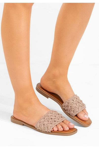 B T Shoes Eugenia khaki flat slippers