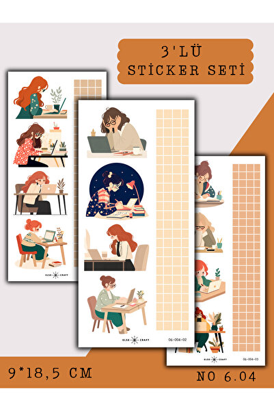 Else Craft 3'lü Ders Çalışma Temalı Sticker 6.04 - Ajanda Planlayıcı Bullet J...