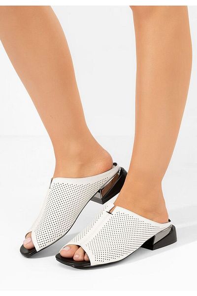 B T Shoes Fredrisa white heeled slippers