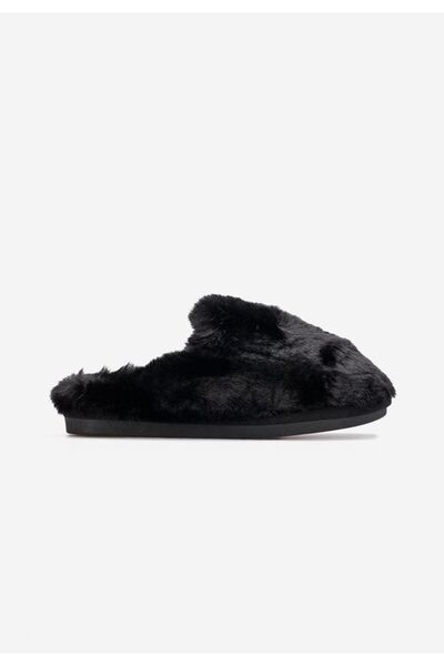 B T Shoes Marisa black fluffy slippers